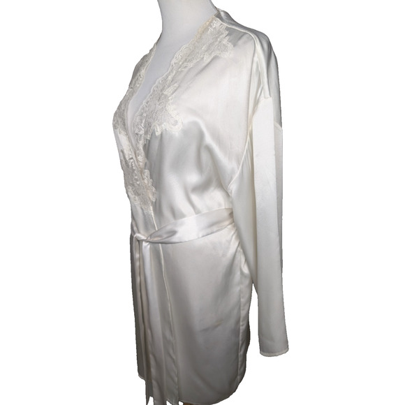 VTG Victorias Secret Gold Label White Satin Lace Coquette Fairy Angel Robe OS - Picture 3 of 9